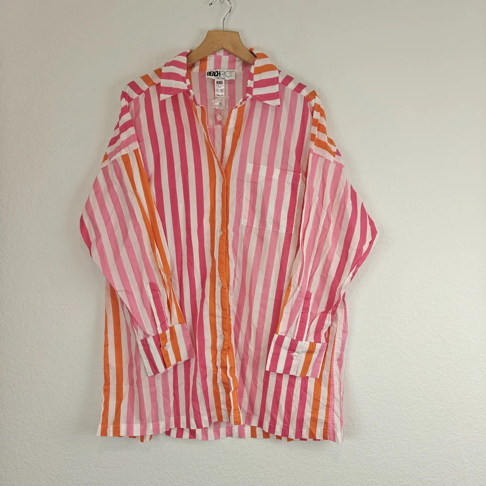 Beach Riot Nwot Alexa Coverup Button Down Sunset Stripes Pink Orange Sz L/XL - Picture 4 of 14